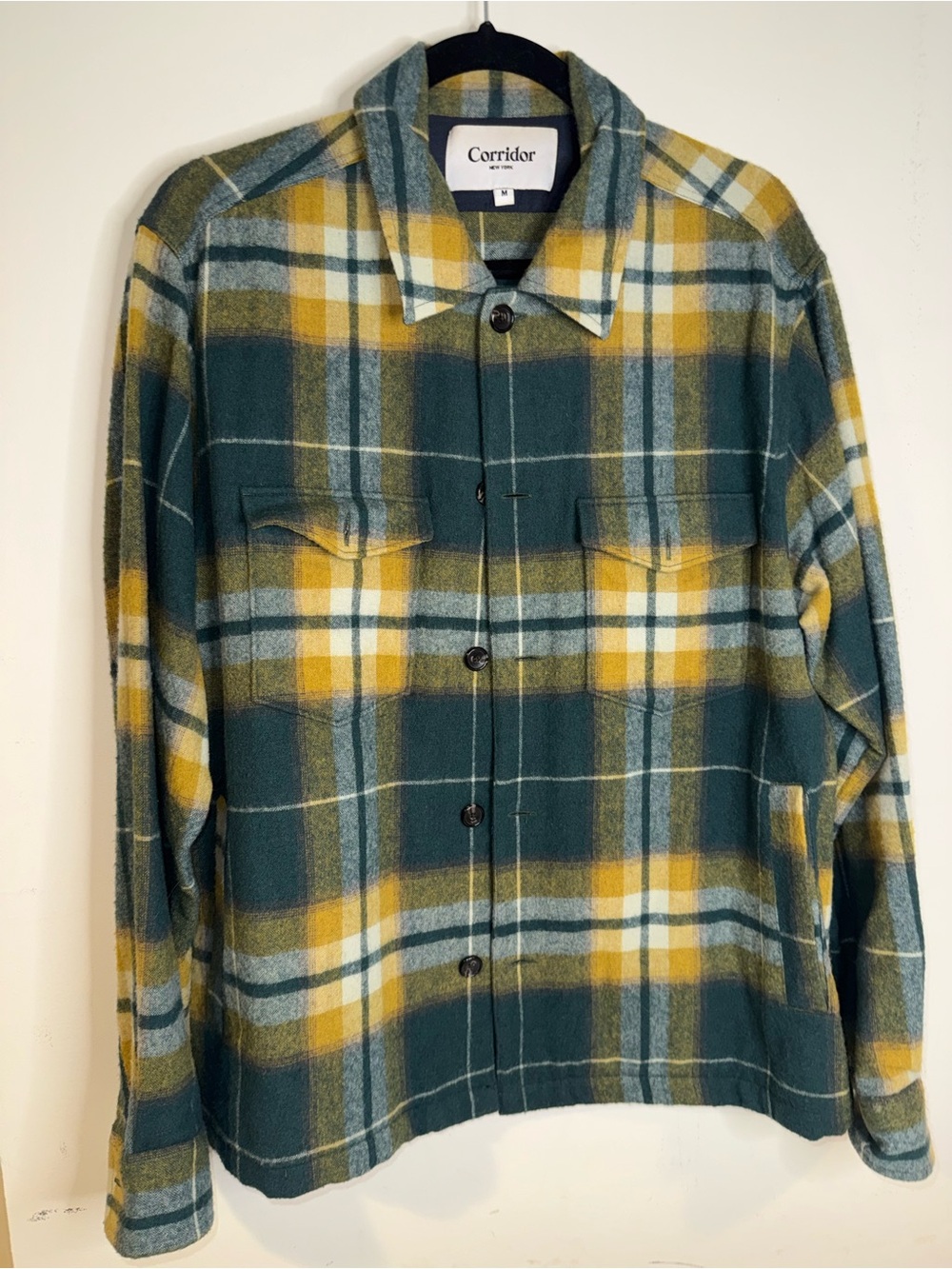 Corridor Ombre Plaid Military Jacket Men’s M Merino Wool Green Yellow